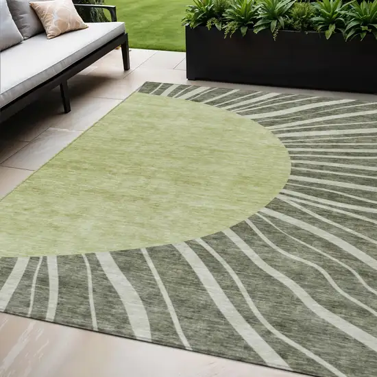 Olive Green And Artichoke Green Abstract Washable Indoor Outdoor Area Rug Photo 1