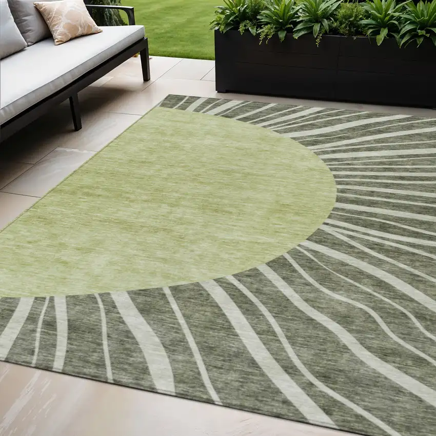 Olive Green And Artichoke Green Abstract Washable Indoor Outdoor Area Rug Photo 1