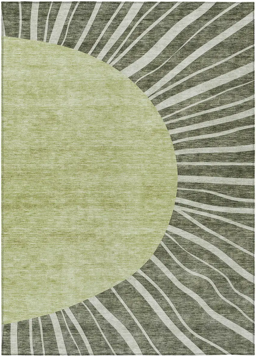 Olive Green And Artichoke Green Abstract Washable Indoor Outdoor Area Rug Photo 2