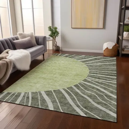 Olive Green And Artichoke Green Abstract Washable Indoor Outdoor Area Rug Photo 9