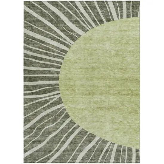 Olive Green And Artichoke Green Abstract Washable Indoor Outdoor Area Rug Photo 7