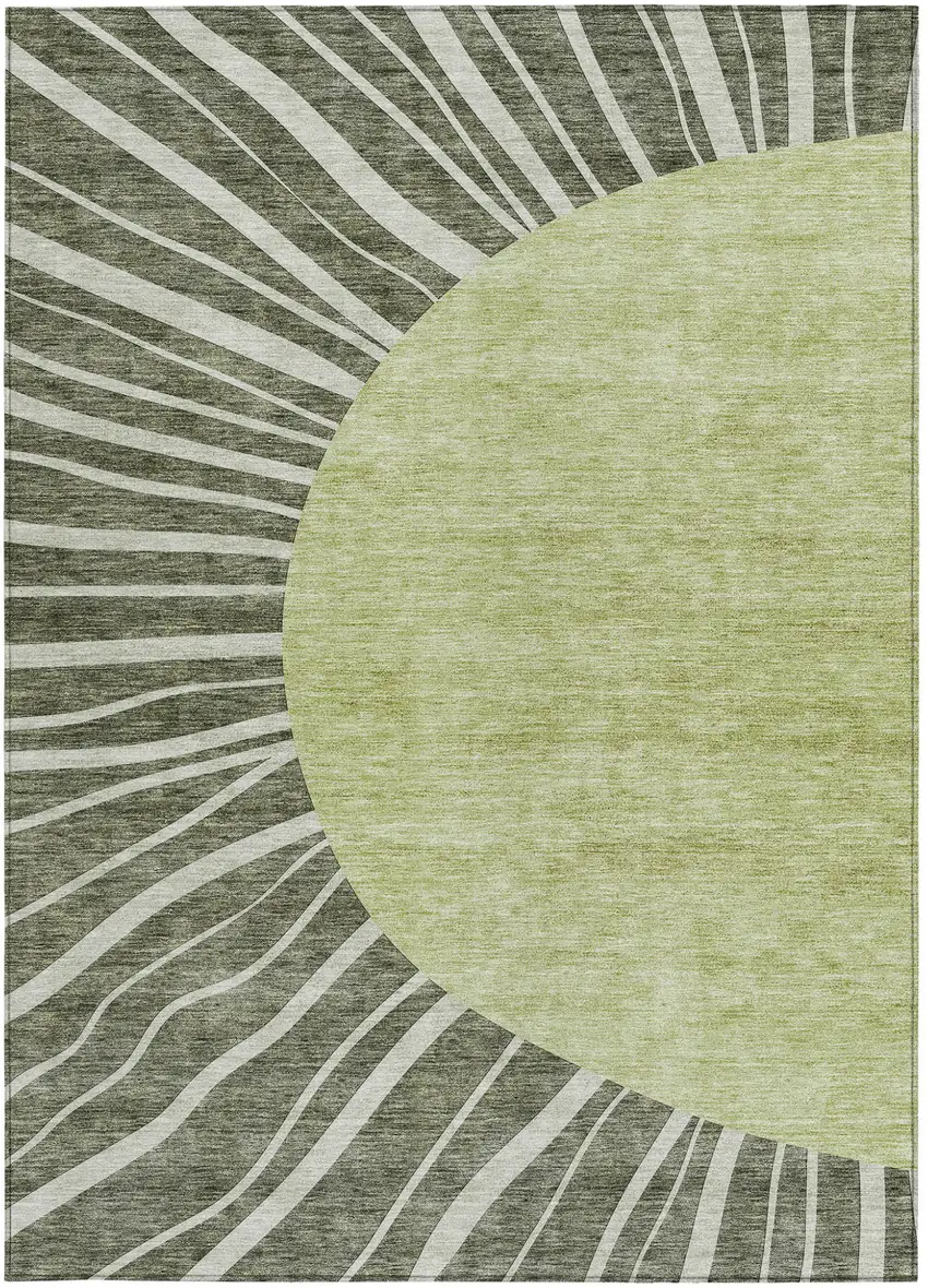 Olive Green And Artichoke Green Abstract Washable Indoor Outdoor Area Rug Photo 7