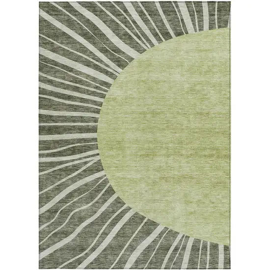Olive Green And Artichoke Green Abstract Washable Indoor Outdoor Area Rug Photo 7