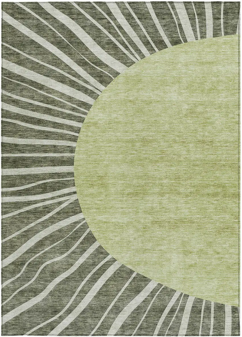 Olive Green And Artichoke Green Abstract Washable Indoor Outdoor Area Rug Photo 7