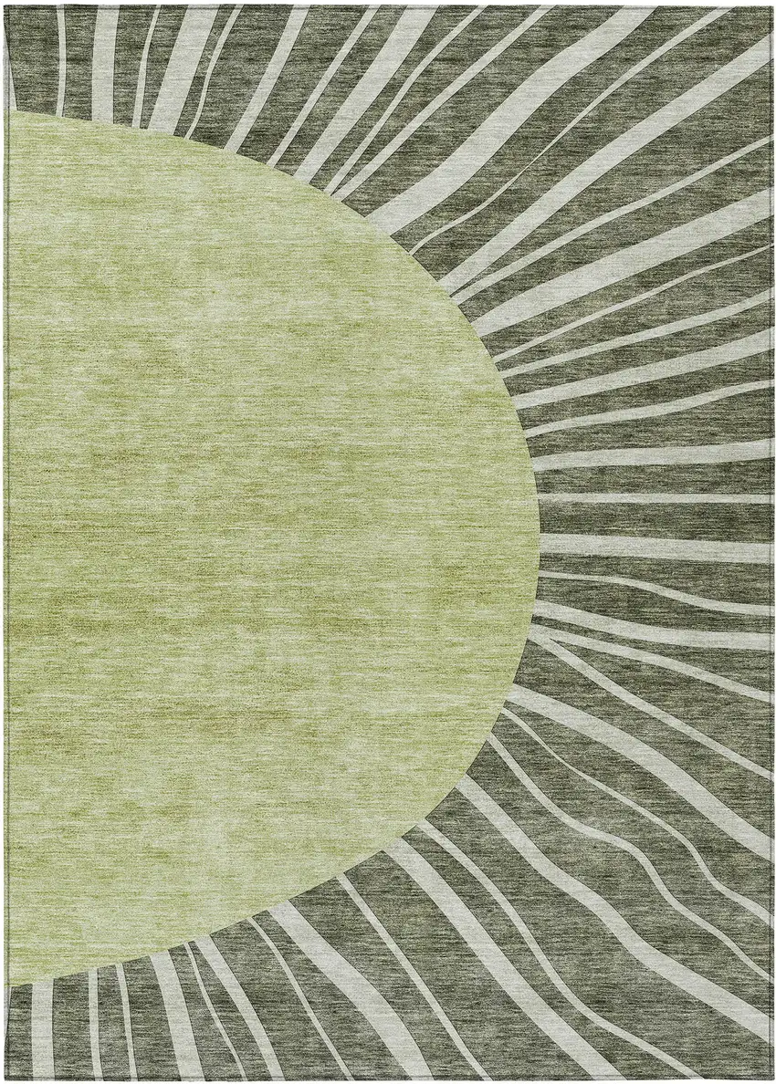 Olive Green And Artichoke Green Abstract Washable Indoor Outdoor Area Rug Photo 2