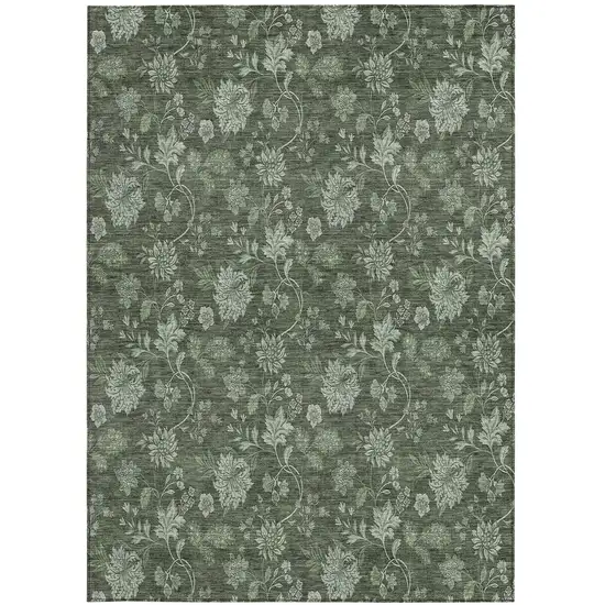 Olive Green And Artichoke Green Floral Washable Indoor Outdoor Area Rug Photo 6