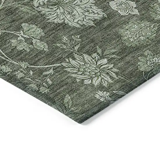 Olive Green And Artichoke Green Floral Washable Indoor Outdoor Area Rug Photo 5