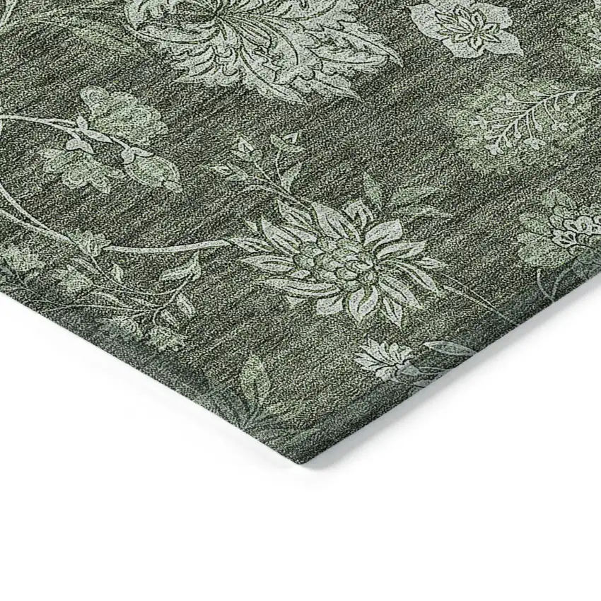 Olive Green And Artichoke Green Floral Washable Indoor Outdoor Area Rug Photo 5