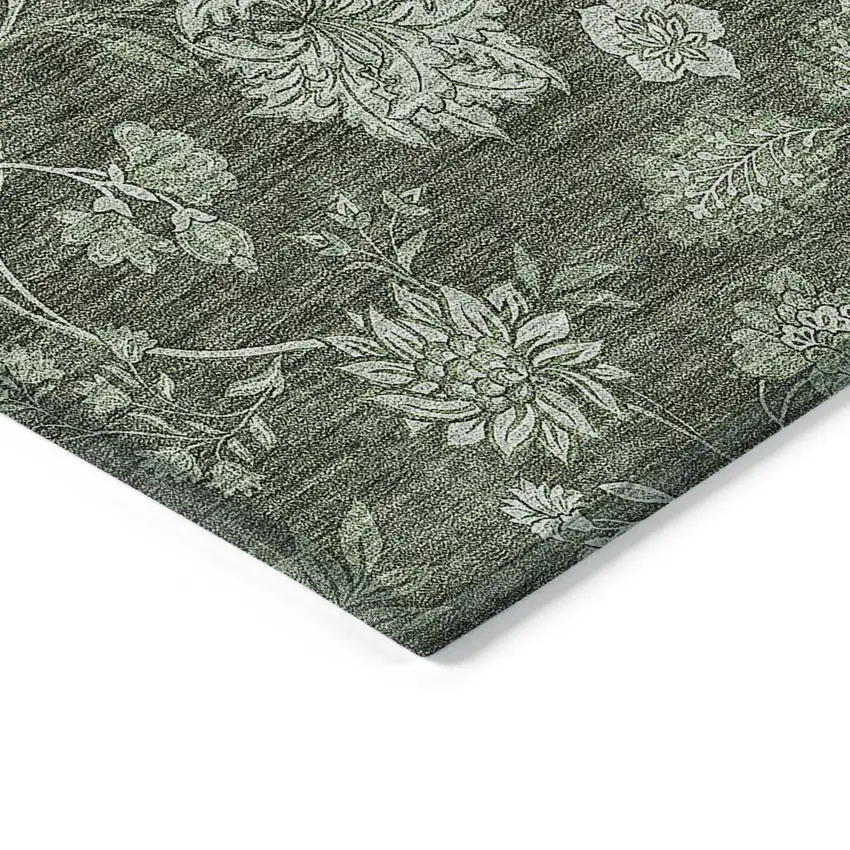 Olive Green And Artichoke Green Floral Washable Indoor Outdoor Area Rug Photo 5