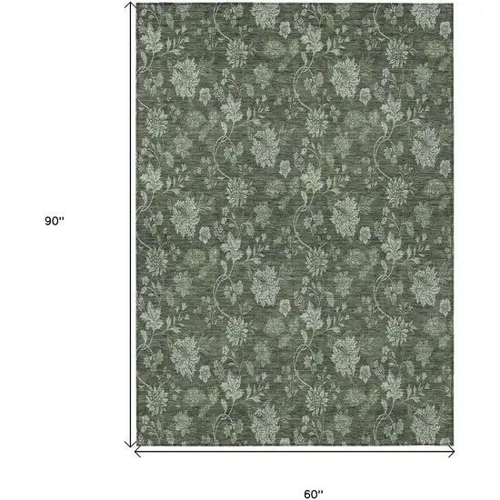 Olive Green And Artichoke Green Floral Washable Indoor Outdoor Area Rug Photo 3