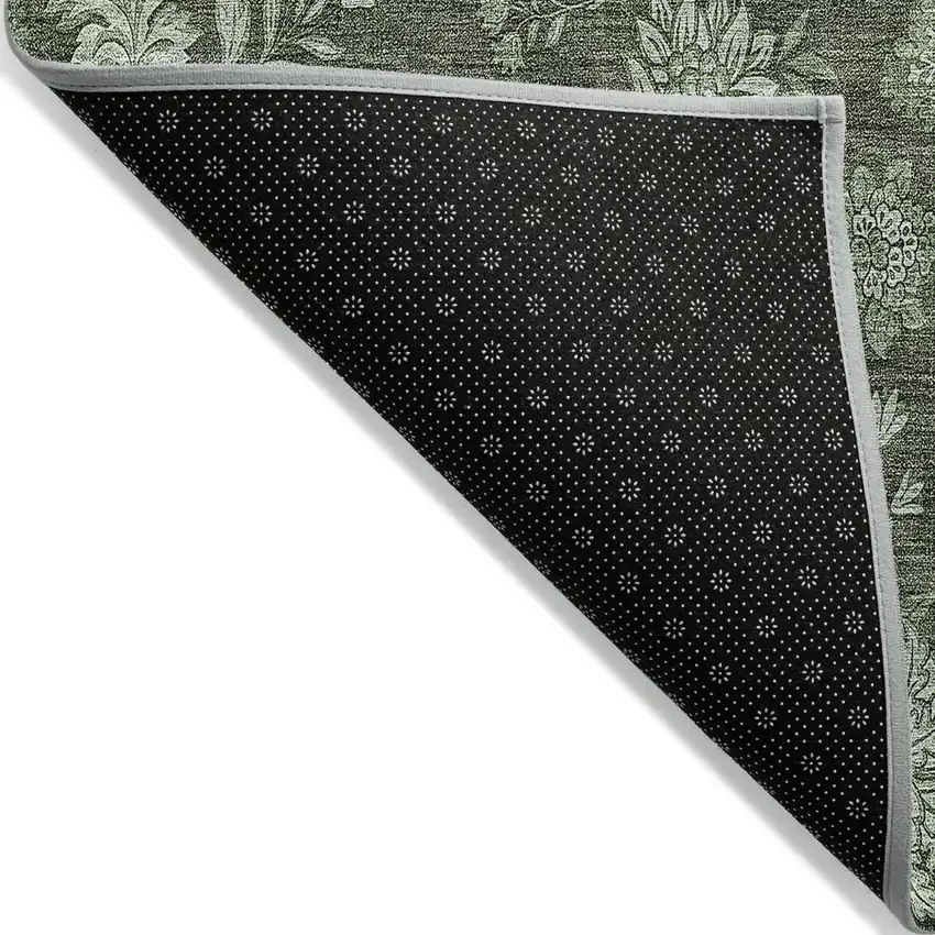 Olive Green And Artichoke Green Floral Washable Indoor Outdoor Area Rug Photo 4
