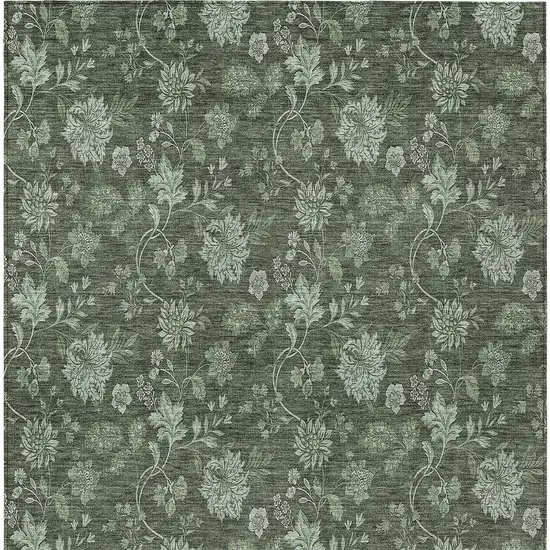 Olive Green And Artichoke Green Floral Washable Indoor Outdoor Area Rug Photo 7