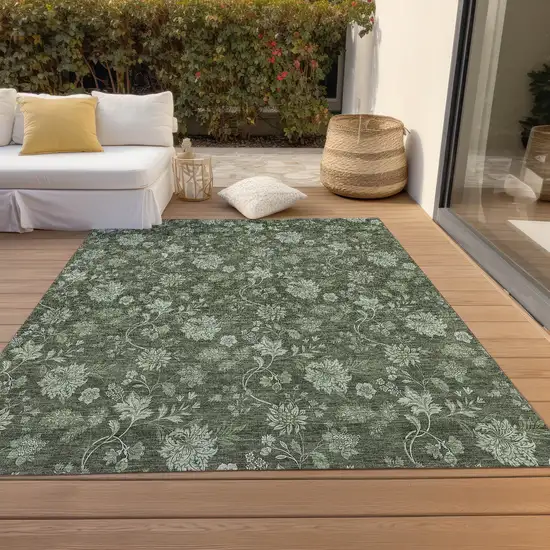 Olive Green And Artichoke Green Floral Washable Indoor Outdoor Area Rug Photo 8