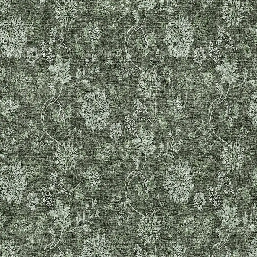 Olive Green And Artichoke Green Floral Washable Indoor Outdoor Area Rug Photo 6