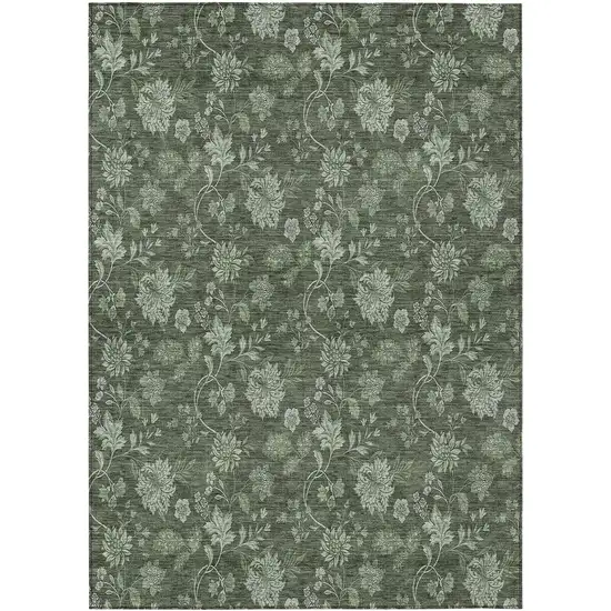 Olive Green And Artichoke Green Floral Washable Indoor Outdoor Area Rug Photo 2