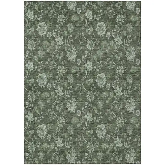 Olive Green And Artichoke Green Floral Washable Indoor Outdoor Area Rug Photo 2