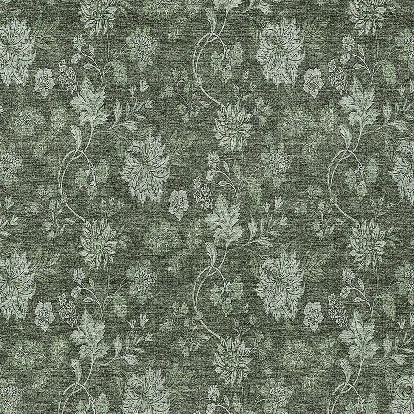 Olive Green And Artichoke Green Floral Washable Indoor Outdoor Area Rug Photo 6