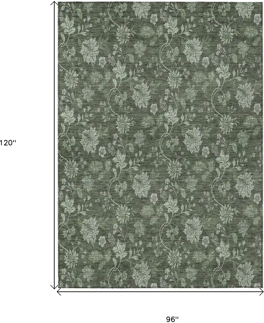 Olive Green And Artichoke Green Floral Washable Indoor Outdoor Area Rug Photo 3