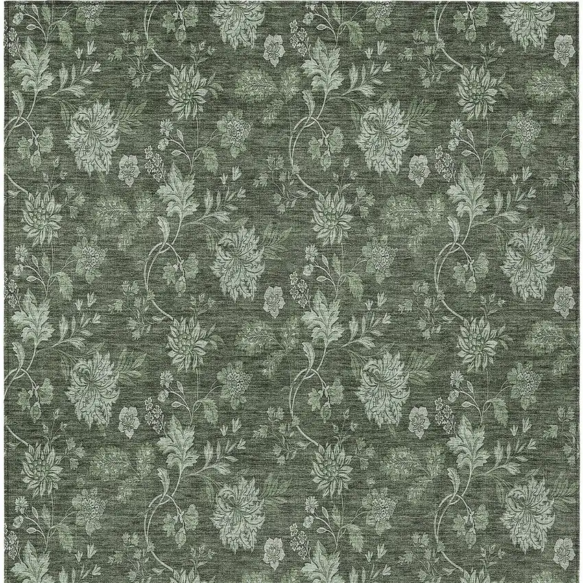 Olive Green And Artichoke Green Floral Washable Indoor Outdoor Area Rug Photo 7