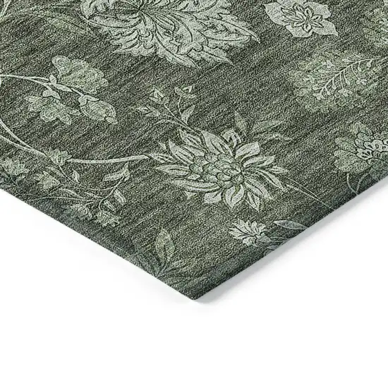 Olive Green And Artichoke Green Floral Washable Indoor Outdoor Area Rug Photo 5