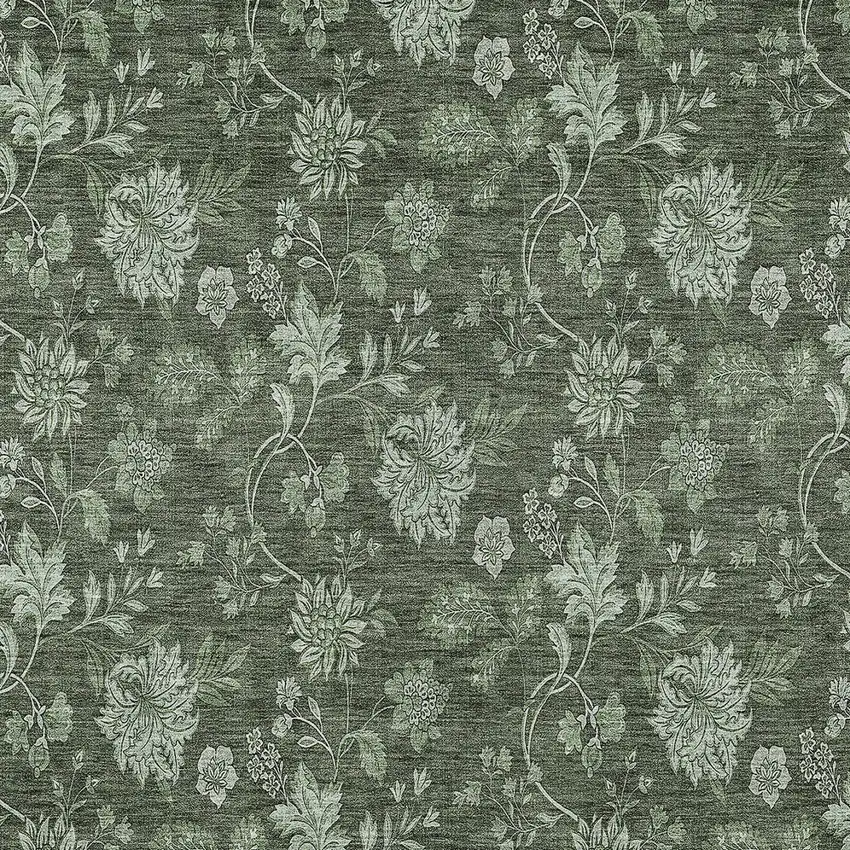Olive Green And Artichoke Green Floral Washable Indoor Outdoor Area Rug Photo 6