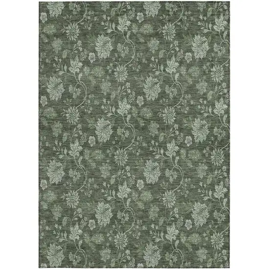 Olive Green And Artichoke Green Floral Washable Indoor Outdoor Area Rug Photo 6