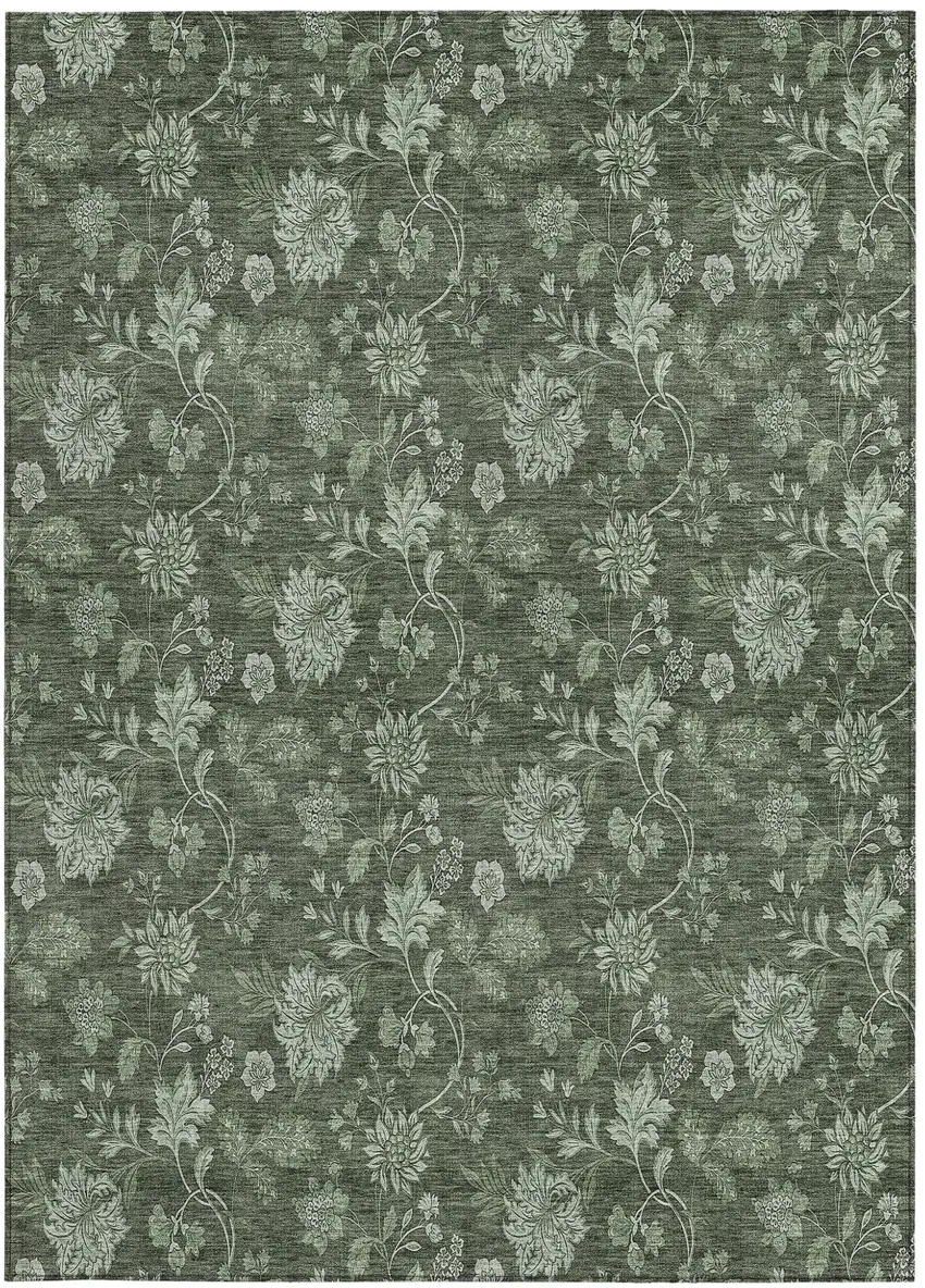 Olive Green And Artichoke Green Floral Washable Indoor Outdoor Area Rug Photo 6