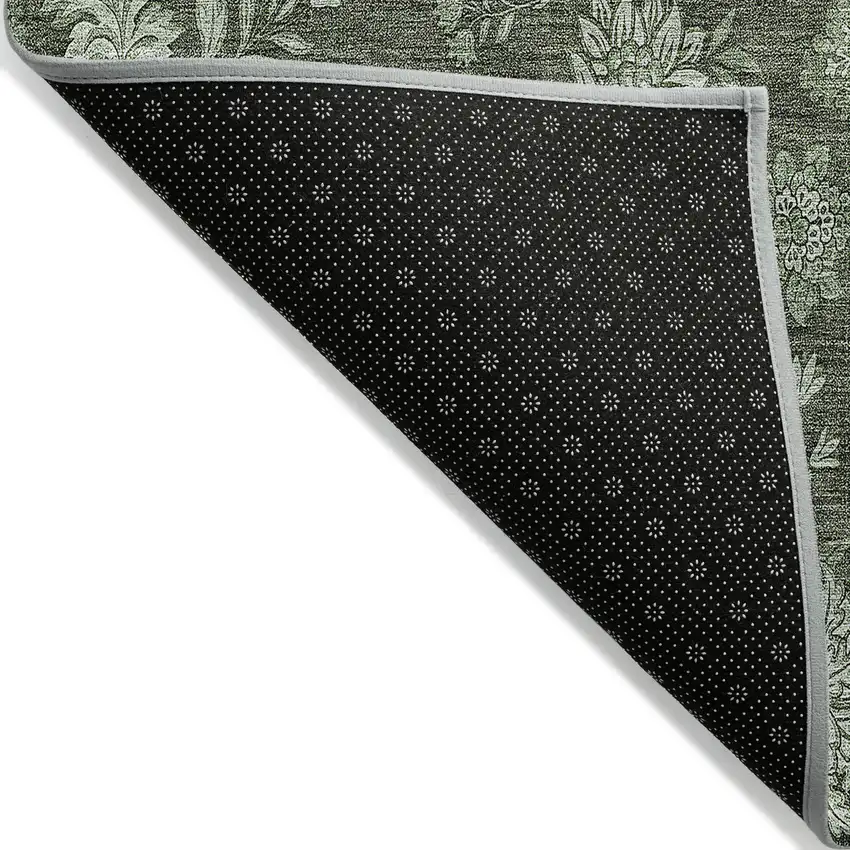 Olive Green And Artichoke Green Floral Washable Indoor Outdoor Area Rug Photo 4