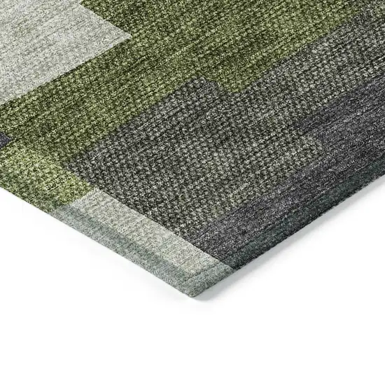 Olive Green And Artichoke Green Geometric Washable Indoor Outdoor Area Rug Photo 4