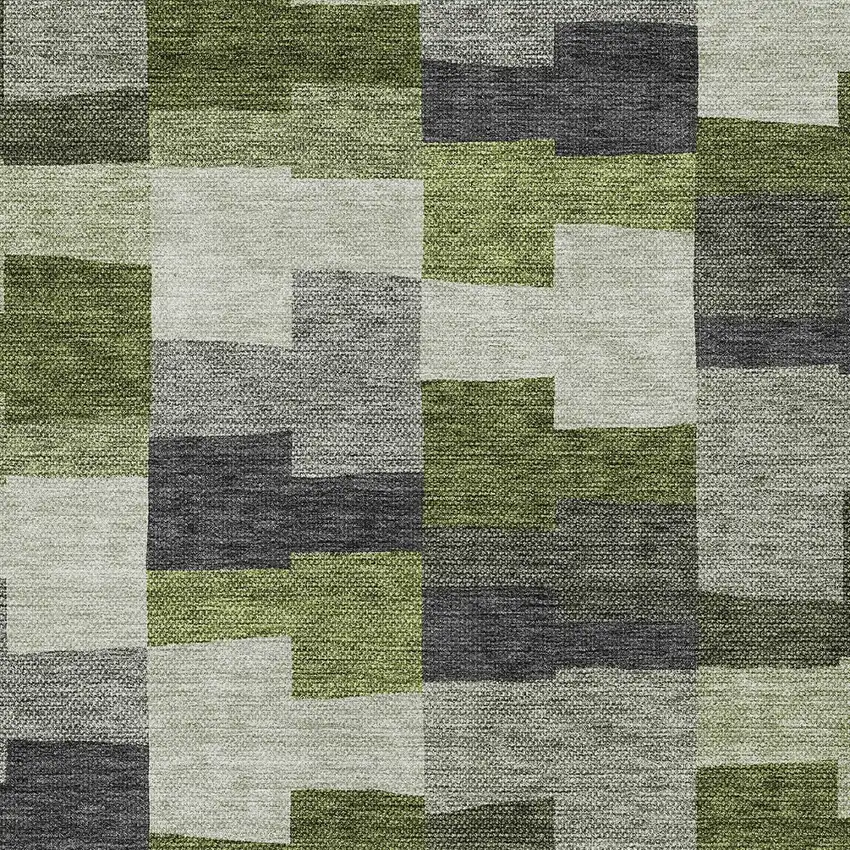 Olive Green And Artichoke Green Geometric Washable Indoor Outdoor Area Rug Photo 5