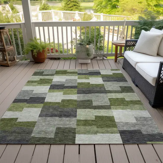 Olive Green And Artichoke Green Geometric Washable Indoor Outdoor Area Rug Photo 7