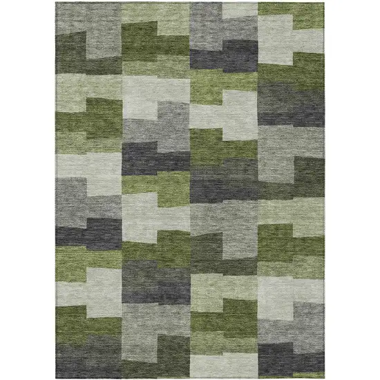 Olive Green And Artichoke Green Geometric Washable Indoor Outdoor Area Rug Photo 2