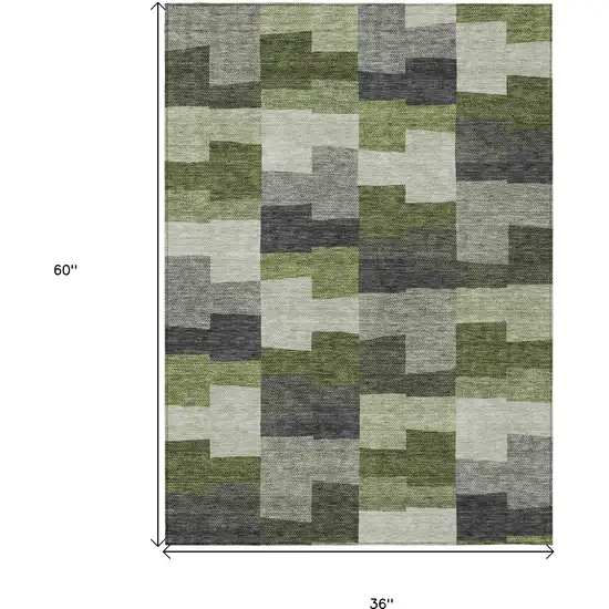 Olive Green And Artichoke Green Geometric Washable Indoor Outdoor Area Rug Photo 3