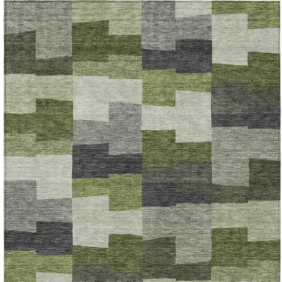 Olive Green And Artichoke Green Geometric Washable Indoor Outdoor Area Rug Photo 6