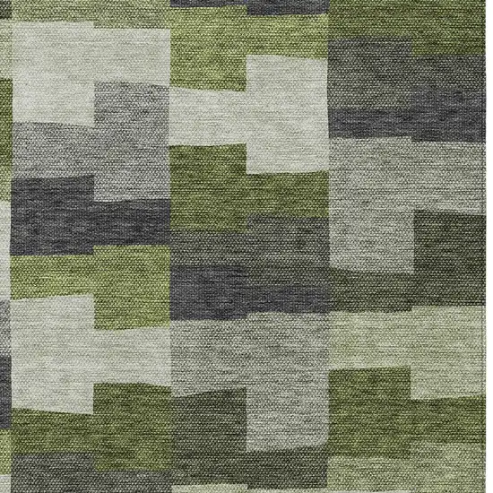 Olive Green And Artichoke Green Geometric Washable Indoor Outdoor Area Rug Photo 5