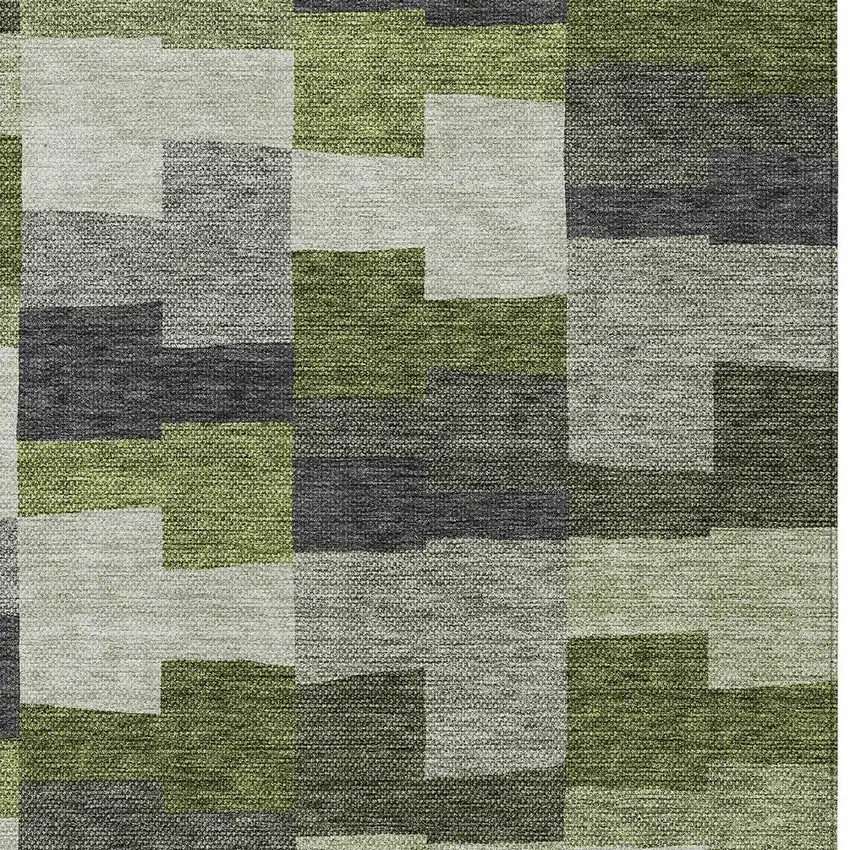 Olive Green And Artichoke Green Geometric Washable Indoor Outdoor Area Rug Photo 5