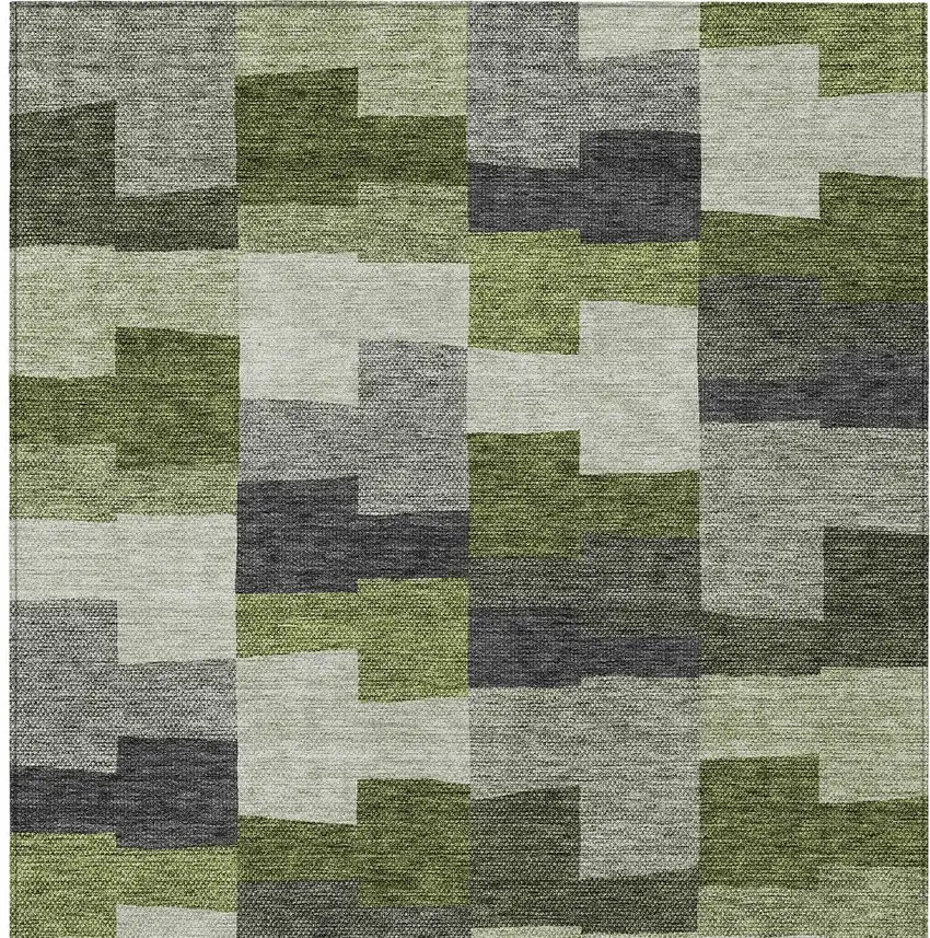 Olive Green And Artichoke Green Geometric Washable Indoor Outdoor Area Rug Photo 6