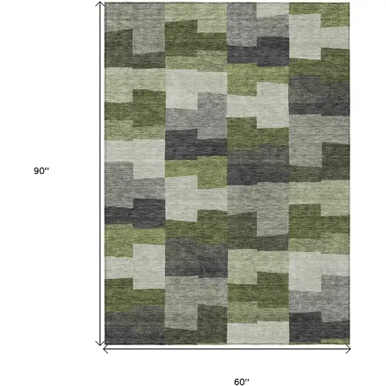 Olive Green And Artichoke Green Geometric Washable Indoor Outdoor Area Rug Photo 3