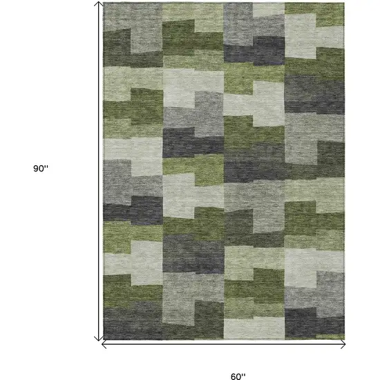 Olive Green And Artichoke Green Geometric Washable Indoor Outdoor Area Rug Photo 3