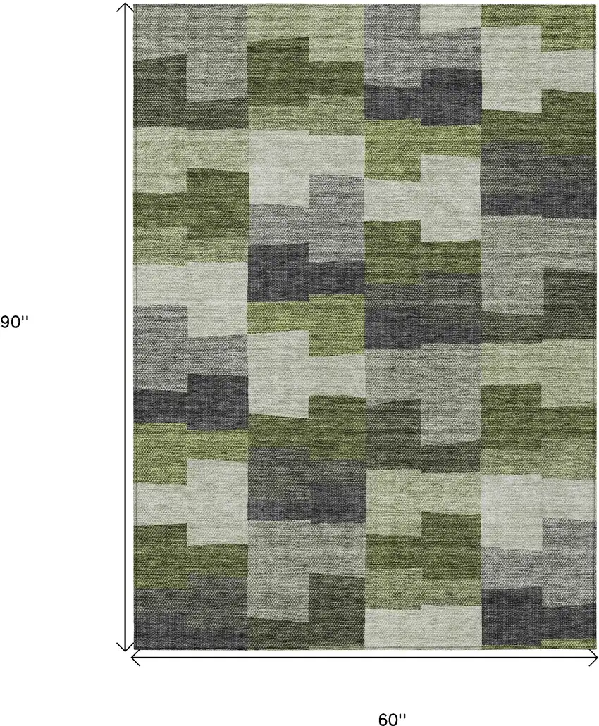 Olive Green And Artichoke Green Geometric Washable Indoor Outdoor Area Rug Photo 3