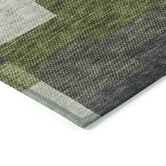 Olive Green And Artichoke Green Geometric Washable Indoor Outdoor Area Rug Photo 4