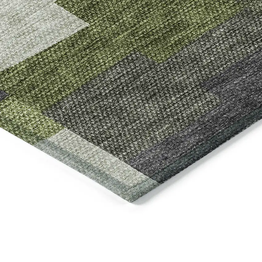 Olive Green And Artichoke Green Geometric Washable Indoor Outdoor Area Rug Photo 4