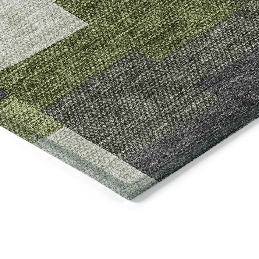 Olive Green And Artichoke Green Geometric Washable Indoor Outdoor Area Rug Photo 4