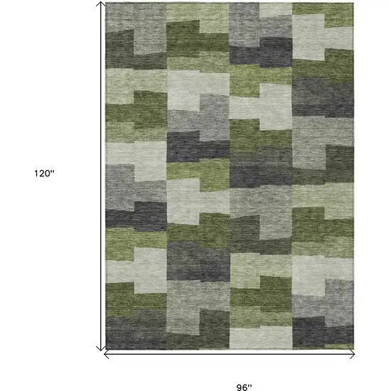Olive Green And Artichoke Green Geometric Washable Indoor Outdoor Area Rug Photo 3