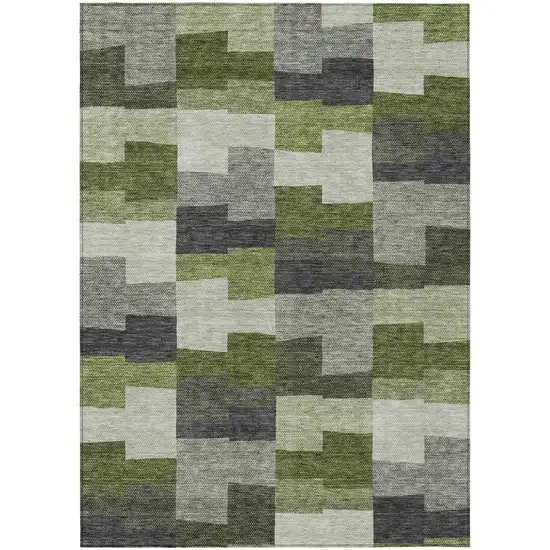 Olive Green And Artichoke Green Geometric Washable Indoor Outdoor Area Rug Photo 2