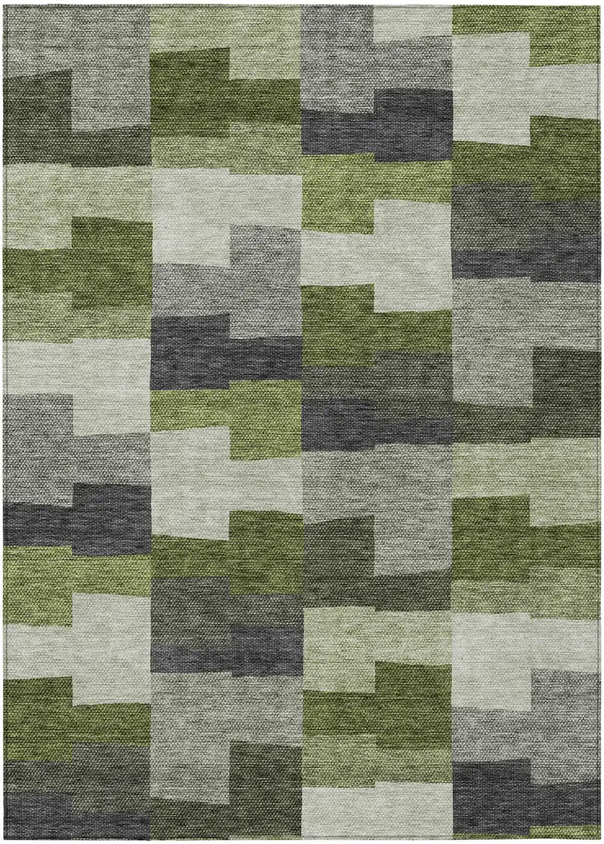 Olive Green And Artichoke Green Geometric Washable Indoor Outdoor Area Rug Photo 2