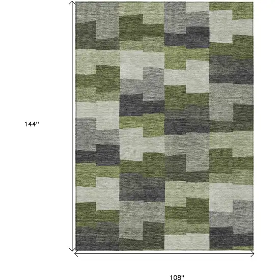 Olive Green And Artichoke Green Geometric Washable Indoor Outdoor Area Rug Photo 3