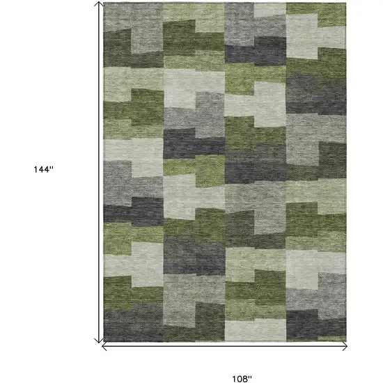 Olive Green And Artichoke Green Geometric Washable Indoor Outdoor Area Rug Photo 3