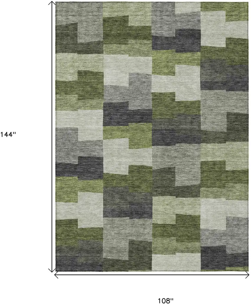 Olive Green And Artichoke Green Geometric Washable Indoor Outdoor Area Rug Photo 3