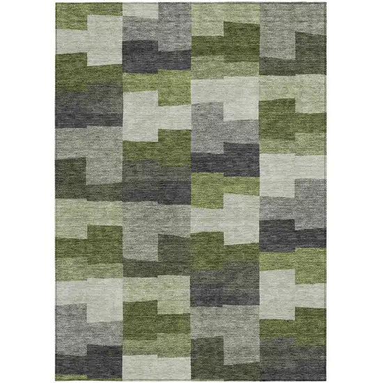 Olive Green And Artichoke Green Geometric Washable Indoor Outdoor Area Rug Photo 5